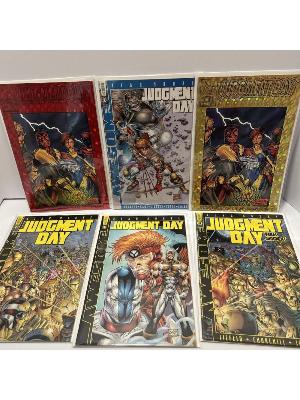 1993 Lightning Comics - Judgment Day #1 - 3 Variant LOT - Gold & Red Prizm